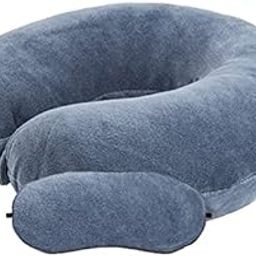 Juzzii Velvet Neck Pillow Eye Mask - Combo Airline Pillow Sleeping Pillow with Sleeping Eye Mask Travel Eye Mask Great for Long Road Trips and Flights (Grey)-image-91