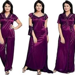 Women 4 Pcs set of Nighty contains 1 Top, 1 Lower, 1 Nighty and 1 Robe-image-63