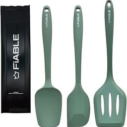 FiABLE Premium Big Silicone Spatula for Cooking - Set of 3 - High Heat Resistant, 1 Year Brand Warranty, Seamless Design Silicone Spatula Set -1 Spoonula, 1 Spatula, 1 Turner - Green-32
