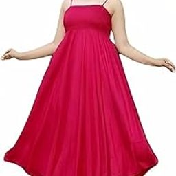 Aziz Textiles Women's Sleeveless Fully Stitched Plain and Solid Gown Dress with Ankle Length and Square Neck Stylish(BE4_)-12