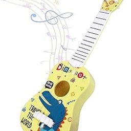 Toyshine 43cm Unicorn Theme 4 String Guitar Easy-to-Hold Thin Frets Low String Musical Instrument Learning Educational Toy Gift for Toddlers Kids, Yellow-image-65