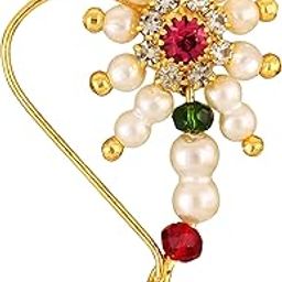 Vighnaharta Gold Plated with Pearl and Artificial stone Alloy Maharashtrian Cultural Nath Nathiya./ Nose Pin valentine day gift valentineday gift for her gift for him gift for women gift for women [VFJ1214NTH-TAR-Multi]-11