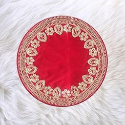 Aasanwala Red Velvet Designer Pooja Aasan Cloth Mat for Mandir Temple Home Office Base Chowki-27