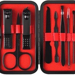 8 in 1 Nail Clipper Kit Manicure Set Pedicure Set Grooming Kit Eyebrow Scissors Tool with Leather Bag (Black)-image-29
