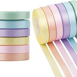 STORE 2508 6 Rolls Pastel Rainbow Satin Ribbon Assortment - 15mm x 22.8m Each, Total 150 Yards (137 Metres) - Multicolour, Polyester, Multiple Occasions, Contemporary Style-image-71