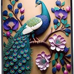Peacock Wall Art with Flowers, Decorative Frame, Turquoise and Purple Floral Design-image-54