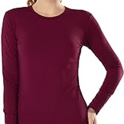 Womens Thermal Tops Fleece Lined Shirt Long Sleeve Base Layer Burgundy Red X-Small-image-40
