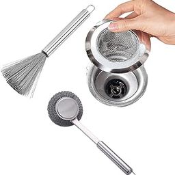 Kitchen Sink Strainer Set with Cleaning Brush, 3-Piece Stainless Steel Drain Filter and Cleaning Tools-image-87