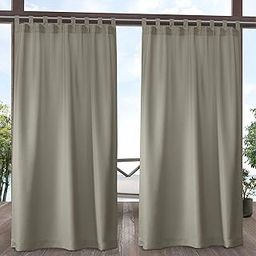 Exclusive Home Curtains Indoor/Outdoor Solid Cabana Tab Top Curtain Panel Pair, 54x120, Taupe-image-85