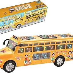 DEOXY School Bus Toy for Kids, Cool Lighting & Soft Music and Openable Doors with 360° Rotating Wheels Movement, Cartoon Style Bus Toy Gift for Kids (Yellow)-image-39