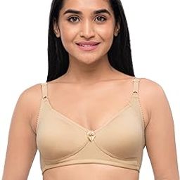 Women Cotton Non-Padded Wire-Free with Lace Styling and Adjustable Straps V-Neck Full Coverage Seamless T-Shirt Bra (Beige-34B) - Contours-picture-5