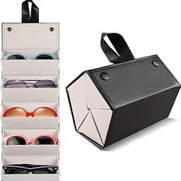 Portable Color Glasses Organizer 5 Slot Eyeglasses Storage Display Travel Folding Sunglasses Embossing Pu Leather Case (Black)-16
