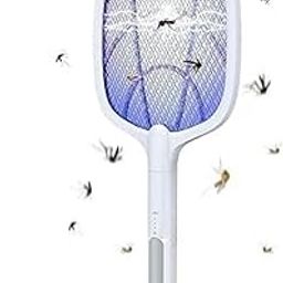 PremiumAV Electric Mosquito Killer Racket with UV Light – Rechargeable 2-in-1 Bug Zapper with 3200V High-Voltage Grid & Detachable Base Stand for Indoor Outdoor Insect Control (White)-5