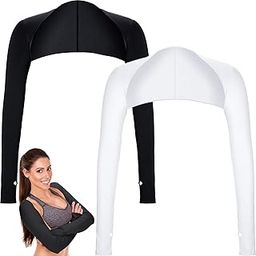 2 Pack Women Cooling Shawl Arm Sleeve, Sun Protection Shrug, Breathable and Comfortable for Golfing, Driving, Riding, Fishing(Black & White), White&Black, S-XL-image-49