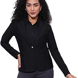 Women Notch Lapel Long Sleeves Stretchable Curved Hem Open Front Workwear Blazer Jacket-image-12
