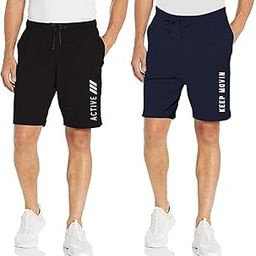 Men's Regular Fit Shorts with Pocket/Casual Knit Shorts/Printed Shorts/Combo Pack of 2 (S, Black_Navy)-20