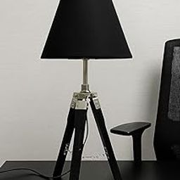 Falcon Traders Modern Tripod Table Lamp, Black Wooden Base, Brass Accents, Natural Fabric Black Shade-image-39