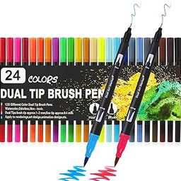 Brush Pen Sketch Pen Set Dual Tip Brush Pens Markers for Drawing Brush Pens 24 Shades Drawing Pen Art Markers Set Fineliner Color Pens Water Based Marker (MARKER PEN SET 24 PCS)-3