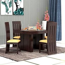 Krishna Wood Decor Sheesham Wood Dining Table 4 Seater | Wooden Dinning Room Furniture | 4 Chairs with Brown Cushion & Square Table-image-30