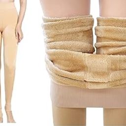 Ankle Length (24 to 36 Waist) Stretchable Women Warm Thick Fur Lined Fleece Winter Thermal Soft Legging Tights Stocking - Slim Fit (Beige)-image-46