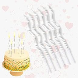 Flyloons 6 Pcs Metallic Spiral Candles Silver for Birthday Anniversary Cake Topper Party Unscented Smokless Twisty Candles Decoration Items-8