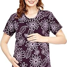 Women's Cotton Maternity Top Floral Printed Feeding Regular Fit T-Shirt 5814-image-32