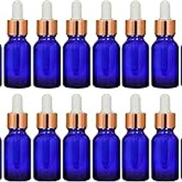 Nsb HERBALS 15ml Blue Round Empty Glass Bottle + Glass Dropper + Gold Ring + Silcon White Teat, Refillable, Reusable, Leak Proof For Essential Oils, DIY Perfumes (Pack Of 24)-20