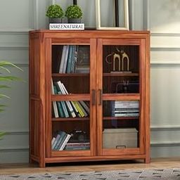 SHREE NATURAL® Wooden Multipurpose Kitchen Crockery Cabinet Display Rack with 2 Door and 2 Shelf for Living Room | Solid Wood Bookcase for Home Office Furniture (Honey Teak)-image-40