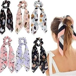 Hair rubber bands scrunchy combo elastic scarf fabric for women and girls pack of 4 Scrunchies Women Hair Ribbon Scrunchies Ties Satin Floral Scarf Chiffon Hair Bands crunchies multicolred-image-40