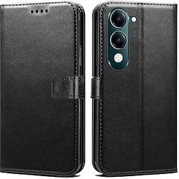 Oncraves Flip Case for vivo Y19e | Card Slots, Magnetic Closure, Black-image-80