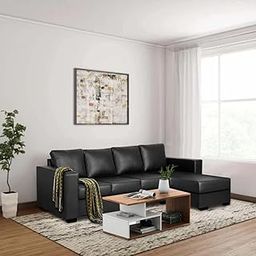 Blisscraft Jardin 5 Seater Leatherette RHS L Shape Sofa Set (Black)-image-36