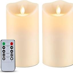 Homemory 6” x 3.25” Outdoor Waterproof Flameless Candles, Flickering Moving Flame LED Candles, Battery Operated Candles with Remote and Timers, Frosted Plastic, Set of 2-image-70