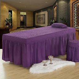 Massage Table Skirt Beauty Bed Cover Valance Sheet Dark Purple-image-47