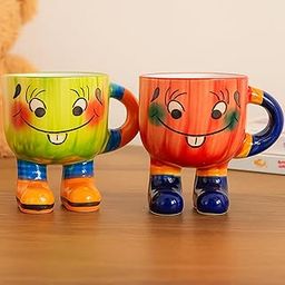 Saras Aajeevika 2 Pc Ceramic Handmade Coffee Mug - 200ml |Handpainted Kids Mugs Gift Set Tea Cup Set Milk Mug with Legs Drinkware - Mircowave & Dishwasher Safe Ideal for Daily Use-image-3