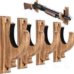 Brozon Gun Rack Wall Mount, Wooden Rifle Wall Mount Holder, Home Decor Display Showpiece Gun Holder, Vintage Gun Holder Hangers for Gun, Safe As Gifts for Men (4 Pcs)-image-7