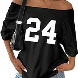 SXV 1pc Loose Off Shoulder Oversized T-Shirt with Number 24 Print Graphic Tees-image-9