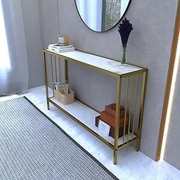 Decoworld || Elegant Console Table With Storage || Console Tables For Living Room And Entryway || Side Tables For Room Decor (Gold) - Metal-picture-29
