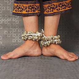 SKSM METALS ® KATHAK GHUNGROO WHITE COTTON STRING (2.5cm, Brass) (50+50 bells)-image-9
