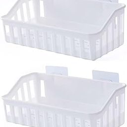SHONIL 2 Pcs Self-Adhesive Wall Shelves – Multipurpose Plastic Bathroom Storage Rack with Sticker Hooks – Strong Rectangular Shower Rack Holder for Kitchen, Bathroom and Home (White)-image-39