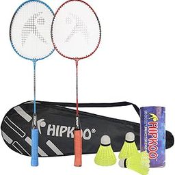 Hipkoo Sports Intact Aluminum Badminton Rackets Set of 2 | Wide Body Shuttle Bat with Cover and 3 Shuttles | Ideal for Beginner| Lightweight and Sturdy| Blue and Red-3