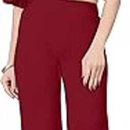 Women's Puff Sleeve Crop Top & High Waist Trouser Co-ord Set | Stylish Western Two-Piece Outfit for Party & Casual Wear,MAROON-M-image-42