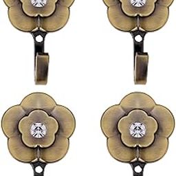 UNIQUELLA Pack of 4 Vintage Bronze Finish Tiebacks Tassel Curtain Hold Backs, Wall Mounted Decorative Drapes Tie Back Holders Cloth Hanger Vintage Drapery Curtain Hold Backs Tieback Hooks Code #18B-image-65