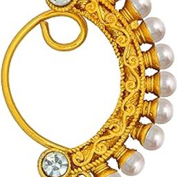 Maharashtrian Nath CZ Nose pin Traditional Bridal Nath Wedding Jewellery Marathi AD Nose Stud non piercing Gold Plated Clip On Press Nath Nose Ring For Girls-image-78