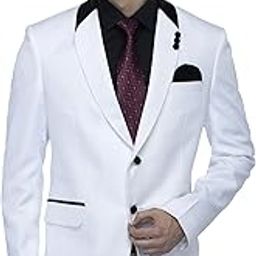 Designer Men's Slim Fit Velvet Notch Lapel Collar Single Breasted Blazer, White-image-55