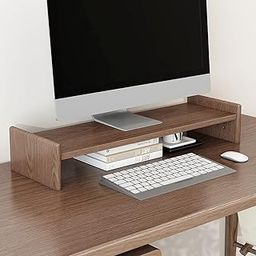 Wooden Computer Long Monitor Stand, Monitor Riser Desk Shelf Desktop Legs Stand TV Laptop Riser with Keyboard Storage Desk (63cm)-picture-4