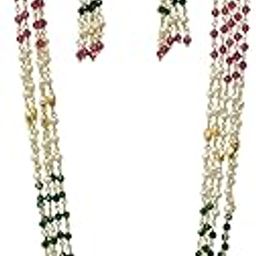 meira jewellery Multistrands Beaded Red n Green Handmade 5 Layered Pearls jewellery set Necklace for wedding for Women n Girls-picture-6