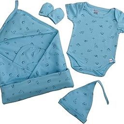 Wrenin Unisex Newborn Baby Kit – 100% Cotton Essentials Set for Baby Boys & Girls | Pattern : Dino Doodles Set | Color : Bright Blue | Size : 0-3 M-image-84