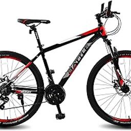 Vaux Battle 518 26T Gear Cycle for Men with 17" Alloy Frame & 21 Speed Shimano Gears, MTB Cycle with Gears with Double Disc Brakes & Front Lockout Suspension, Ideal Height 4ft 8inch+ (Red)-0
