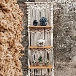 Saaz Macrame Wall Hanging Plant Shelf, 3-Tier Macrame Shelves Boho Bathroom Shelf, Handmade Boho Floating Shelves for Plants and Decor-picture-11