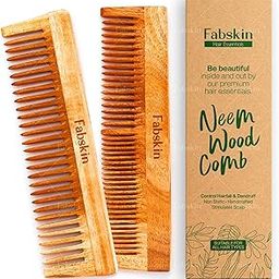 Fabskin Neem Wooden Comb For Men & Women | Set Of 2 | Detangling, Hair Growth, Frizz Control & Shine | Graduated & Wide Tooth Comb | For All Hair Types-3